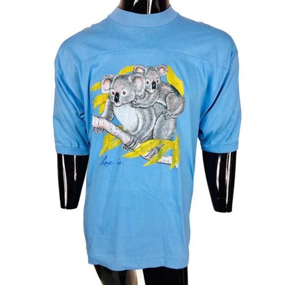 VTG 70s Deadstock Koala Bear "Love Is" Graphic Ringer Tee Unisex Size XL NEW - Picture 2 of 5